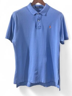 Y2K VTG Polo Ralph Lauren Men's Light Blue Polo with Orange Pony Size Large